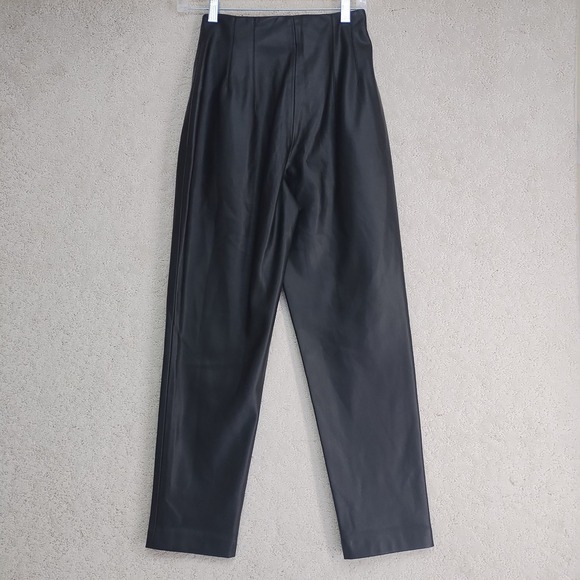 Womens Faux Leather Pants 24 Waist Black High Rise Tapered Tailored Pleated - Picture 2 of 5